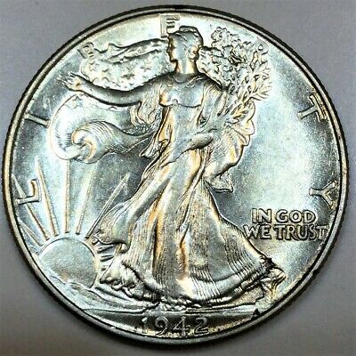 1942 Walking Liberty Half Dollar Beautiful Au/bu Coin