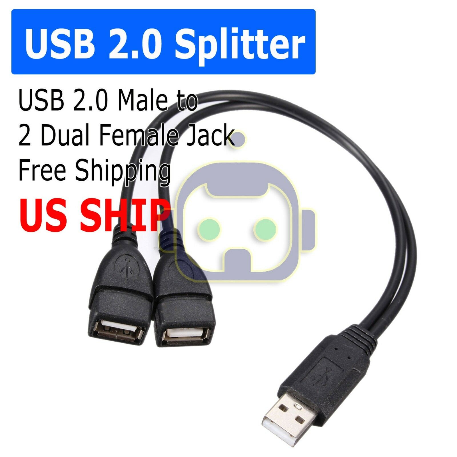 Usb 2.0 A Male To 2 Dual Usb Female Jack Y Splitter Hub Power Cord Adapter Cable