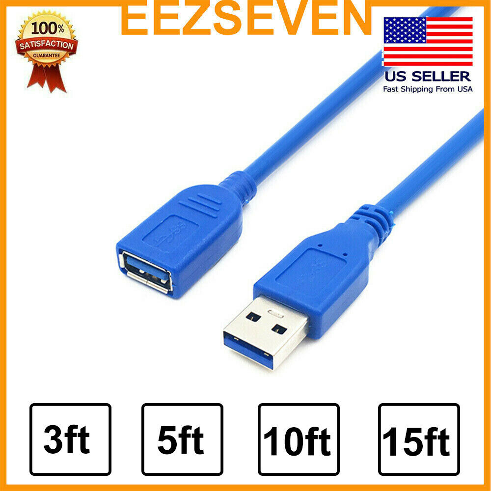Usb 3.0 Extension Extender Cable Cord M/f Standard Type A Male To Female Blue