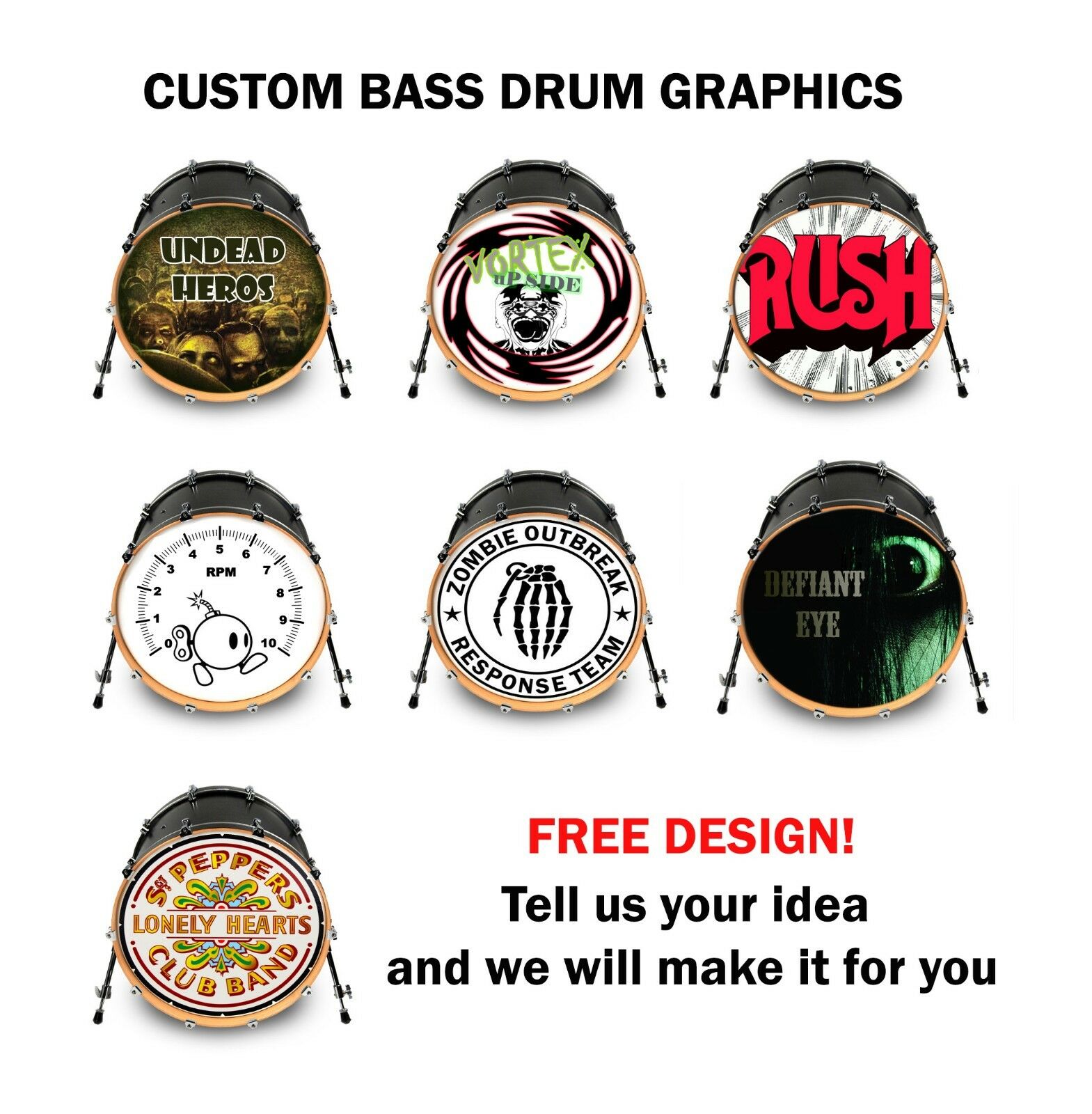 Custom Bass Drum Head Vinyl Decal 22" Your Art Design Kick Decal Wrap Sticker