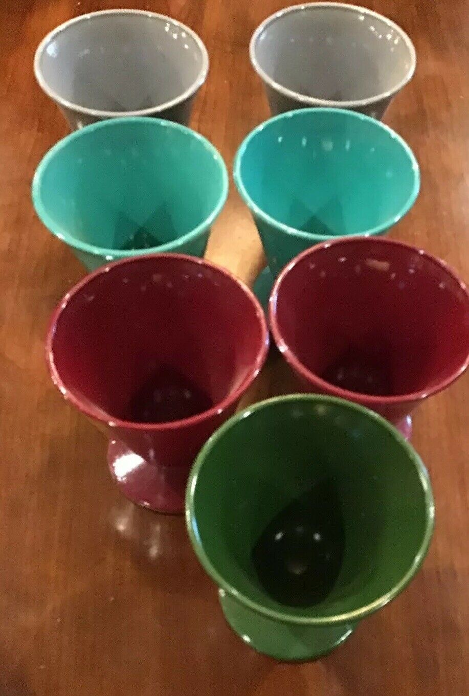 Vintage Hazel Atlas Glass Moderntone Set Of 7 Sherbet Custard Cups Goblets