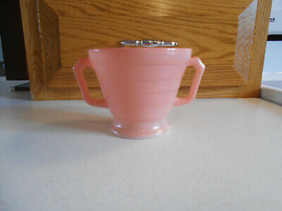 Vintage Hazel Atlas Moderntone Platonite Pink Sugar Bowl W/handles-nice-great